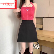 夏典素訂女王（SE.PSTP）胖M妹大碼高腰顯瘦毛呢半身裙女秋冬韓版百搭A字裙小個(gè)子黑色短裙 黑 春夏西裝面料自帶安全褲今年流行的輕奢品牌 M