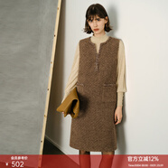 顏域咖色小香風(fēng)毛呢連衣裙女裝2025新款冬季中長(cháng)款裙子寬松背心裙 咖色 XL/42