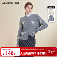 西遇（Westlink）韓系蝴蝶結小狗提花圓領(lǐng)針織衫女秋季新款百搭軟糯毛衣 灰色 M (160)