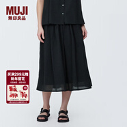 MUJI女式強捻抽褶裙長(cháng)半身裙紗裙薄荷曼波風(fēng)純棉全棉裙子女裝半裙 黑色 L 165/70A