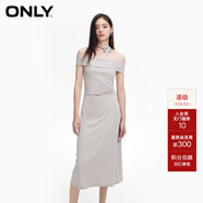 ONLY秋季簡(jiǎn)約百搭燙鉆一字領(lǐng)中長(cháng)款連衣裙女|124161015 E00 霜灰色 M (165) 84A