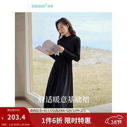 茵曼（INMAN）2025秋冬女裝新款燈芯絨連衣裙新品長(cháng)袖休閑針織禮服中長(cháng)裙子 午夜黑-18348357H1 M