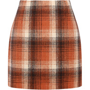 獨立站熱賣(mài)女式高腰格子裙緊身鉛筆羊毛迷你裙 橘色 S