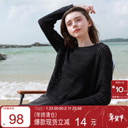 三彩2025春季新款鏤空肌理針織衫圓領(lǐng)長(cháng)袖罩衫寬松短款簡(jiǎn)約M