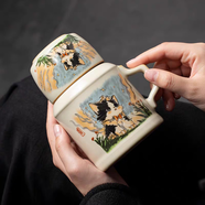 妙普樂(lè )汝窯可愛(ài)貓小暖壺泡茶杯陶瓷家用創(chuàng  )意辦公室可養線(xiàn)燜茶杯喝水杯子 我佛持杯小暖壺帶小茶杯 301mL含+400mL含