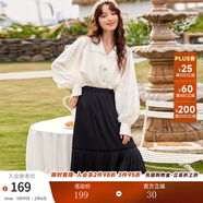 兩三事絲絨半身裙春季女黑色百褶裙裙子復古半裙長(cháng)裙 開(kāi)心自轉體 黑色- 薄款 M