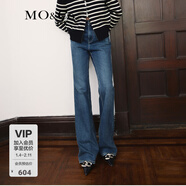 MO&Co.中高腰藍色復古微喇牛仔褲女做舊洗水美式牛仔闊腿褲長(cháng)褲 牛仔藍色-第2批 L 28