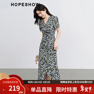 紅袖茶歇法式連衣裙夏季新款女裝收腰顯瘦V領(lǐng)復古輕熟氣質(zhì)碎花雪紡裙 藍花605 L