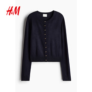 H&M女裝毛針織衫2025冬季新款保暖開(kāi)衫外套酒紅色打底衫1237776 海軍藍 M 165/96