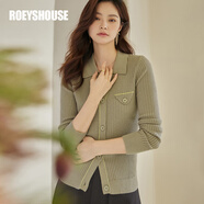 ROEYSHOUSE羅衣簡約修身打底毛衣女春季新款通勤彈力純色針織開衫07276 梧桐灰綠 M
