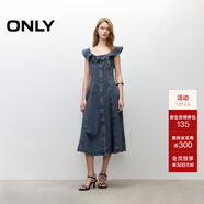ONLY2025夏季新款減齡飛袖荷葉領(lǐng)拼接牛仔裙連衣裙女|125242007 J33復古350牛仔洗水 L