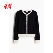 H&M女裝毛針織衫2025冬季新款保暖開(kāi)衫外套酒紅色打底衫1237776 黑色/奶油色 L 170/104