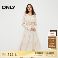 ONLY 2024春季通勤氣質(zhì)收腰U領(lǐng)歐根紗套裝連衣裙女|124146002