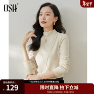 歐莎（OSA）半高領(lǐng)雙面德絨打底衫T恤女秋冬2025年新款保暖內搭上衣大碼 米白色 L