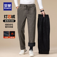 羅蒙（ROMON）【加絨可選】燈芯絨加厚休閑褲男秋冬新款抽繩腰中青年直筒長(cháng)褲男 7K035609R卡其【加絨款】 M (170)  (建議90-110斤)