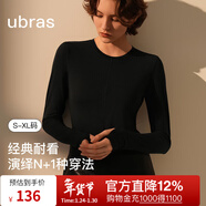 ubras【劉雯同款】含天絲羊毛小高領(lǐng)肌底秋衣女保暖舒適打底衣 圓領(lǐng)-漆黑色 M