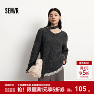 森馬（Semir）毛衣女冬圍巾蕾絲V領(lǐng)絞花寬松2025新款慵懶優(yōu)雅小性感套頭衫 灰色調00322 L