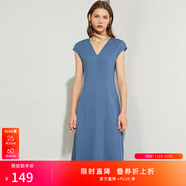 AMII女裝極簡(jiǎn)法式氣質(zhì)連衣裙夏季新修身V領(lǐng)顯瘦大裙擺無(wú)袖背 灰藍 L 165/88A