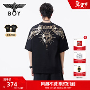 BOY LONDON【暗黑羅盤(pán)】夏情侶款短袖權杖印花炸街潮牌T恤N01906 黑印金N01906 經(jīng)典升級款 L