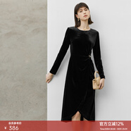 顏域天鵝絨小黑裙女2024新款早秋收腰顯瘦連身裙高級感氣質(zhì)連衣裙 黑色 S/36