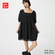 優(yōu)衣庫女裝棉質(zhì)提花迷你連衣裙/短袖裙子482790 09 黑色 XS