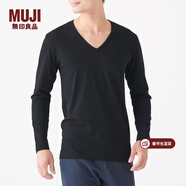 MUJI MUJI 男式 使用了棉的冬季內衣V領(lǐng)長(cháng)袖T恤 69AA453 打底衫打底衣 黑色 S