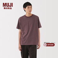 MUJI男式 天竺編織圓領(lǐng)短袖T恤 男士打底衫男款 男裝上衣 酒紅色圖案 L (175/100A)