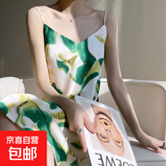 法式高端緞面吊帶連衣裙女V領(lǐng)碎花夏季顯瘦絕美醋酸A字背心長(cháng)裙子 綠色 2XL