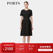 PORTS寶姿春季新品女裝優(yōu)雅純色通勤腰帶裝飾束腰短袖連衣裙 黑色 XS (2)