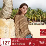 三彩2025春季新款鏤空肌理針織衫微透罩衫套頭輕薄毛衫慵懶度假M