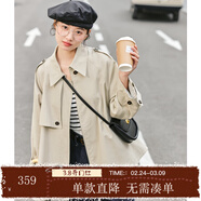 紫涵（ZIHAN）紫涵拉鏈式中長(cháng)款風(fēng)衣女春季斗篷狀休閑小個(gè)子翻領(lǐng)大衣 米色-2 M