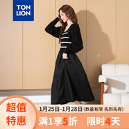 唐獅（TonLion）2024復古赫本風(fēng)連衣裙兩件套裝裙黑色長(cháng)裙御姐風(fēng) 黑色 L 