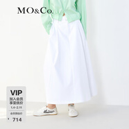 MO&Co.中高腰長(cháng)款壓褶寬松A字半身裙傘裙(附腰帶)設計感裙子摩安珂 本白色 S 160