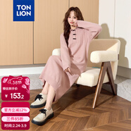 唐獅（TonLion）2024女翻領(lǐng)長(cháng)袖連衣裙長(cháng)裙 柔粉 M 
