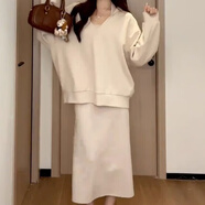 冶芷秋季穿搭配一整套裝小個(gè)子連衣裙女裝2025新款韓系衛衣長(cháng)裙 掛脖連衣裙衛衣兩件套杏色M