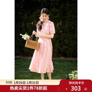 獨束大碼女裝【束型系列】夏日曼波赫本風(fēng)優(yōu)雅圍裹式修身連衣裙女 柔和桃 M (尺碼：1)