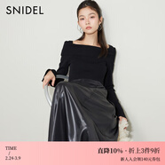 SNIDEL【明星同款】秋冬氣質(zhì)翻領(lǐng)露肩針織拼接連衣裙SWNO244121 黑色 均碼 （F）