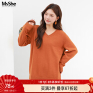 MsShe【V領(lǐng)&圓領(lǐng)】大碼女裝秋裝胖mm仿兔絨紗寬松毛衣 V領(lǐng)-南瓜色現貨-2409 4XL