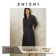 致知ZHIZHI 青山語(yǔ) 極簡(jiǎn)襯衫連衣裙女2025春季新款收腰修身顯瘦 黛黑 S
