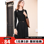 百圖betu女裝秋冬新款連衣裙小香風(fēng)拼接網(wǎng)紗針織連衣裙女2310T95 黑色 L