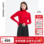 朗姿騏驥紅【羊毛Basic衣櫥】純羊毛毛針織衫冬季新款修身長(cháng)袖毛衣 大紅色 XL