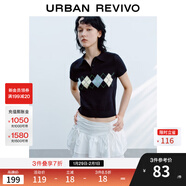 UR2026春季新款女裝休閑學(xué)院風(fēng)菱格短袖針織衫UYY950063 寶藍 XS