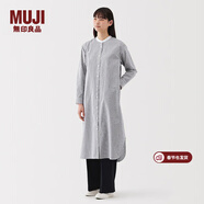 MUJI女式 水洗 平紋 立領(lǐng)長(cháng)袖連衣裙女裝裙子25年春季連身裙 襯衫裙 深藏青色條紋 S （155/80A）
