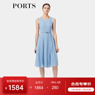 PORTS寶姿春夏新款女裝無(wú)袖束腰中長(cháng)紗織連衣裙ALD8D016KWP007 亮藍色 S (4)