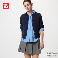 優(yōu)衣庫女裝紐花圓領(lǐng)針織開(kāi)衫/毛衣外套空調衫通勤秋冬新款488123 488123/69藏青色 2XL