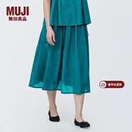 MUJI女式強捻抽褶裙長(cháng)半身裙紗裙薄荷曼波風(fēng)純棉全棉裙子女裝半裙 綠色 L 165/70A