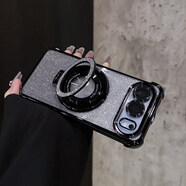 美迷（MEIMI）磁吸支架閃粉氣囊適用手機殼華為honor500pro自帶鏡頭膜全包防摔感新款2025網(wǎng)紅保護套外殼 磁吸支架【黑色】閃粉電鍍氣囊防摔 榮耀400