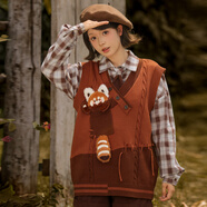 森女部落原創(chuàng)復古狂野美拉德棕色早秋新款套頭V領馬甲毛針織衫疊穿女 馬甲（單件） S