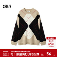 森馬（Semir）森柔|毛衣女冬菱形格撞色落肩圓領(lǐng)寬松套頭衫慵懶學(xué)院風(fēng)毛衫 卡黑色調00359 XS
