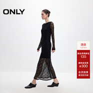 ONLY2025秋季新款甜美優(yōu)雅鉤花蕾絲長(cháng)袖長(cháng)裙連衣裙女|125161006 H1Z 黑色 L